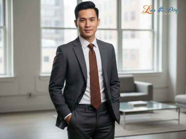 Cà vạt lụa tơ tằm họa tiết ô vuông cam