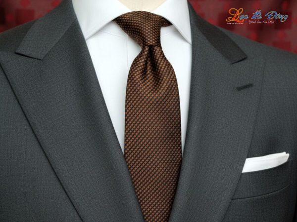 Cà vạt lụa tơ tằm họa tiết ô vuông cam