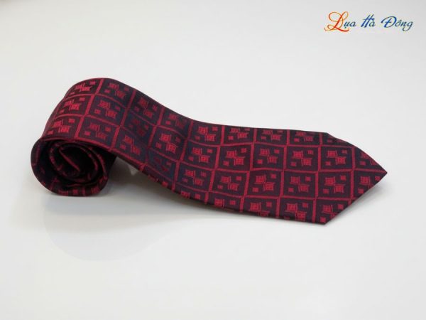 Cà vạt lụa tơ tằm họa tiết ô vuông đỏ