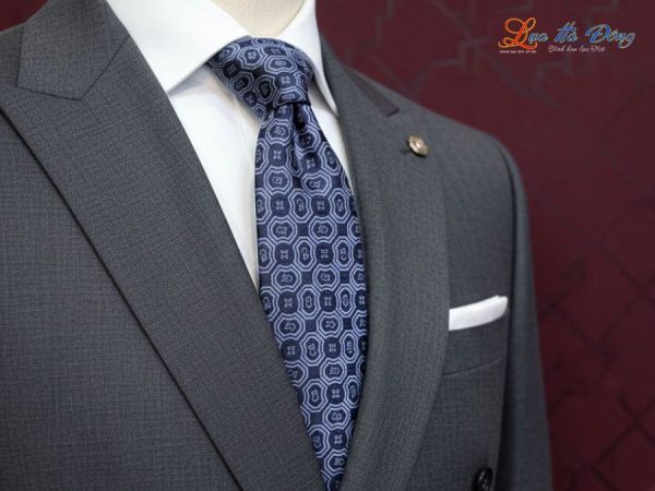 Cà vạt lụa tơ tằm họa tiết ô vuông xám