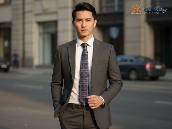 Cà vạt lụa tơ tằm họa tiết ô vuông xám