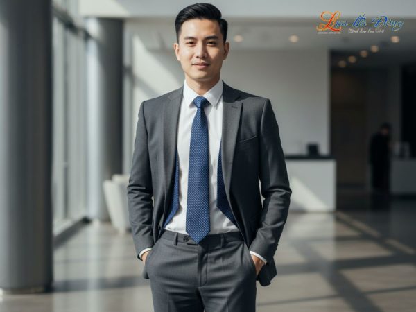 Cà vạt lụa tơ tằm họa tiết ô vuông xanh đậm