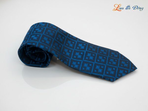 Cà vạt lụa tơ tằm họa tiết ô vuông xanh dương