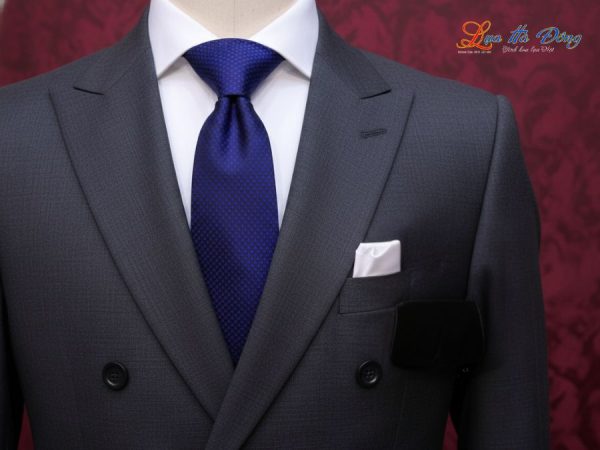 Cà vạt lụa tơ tằm họa tiết ô vuông xanh tím