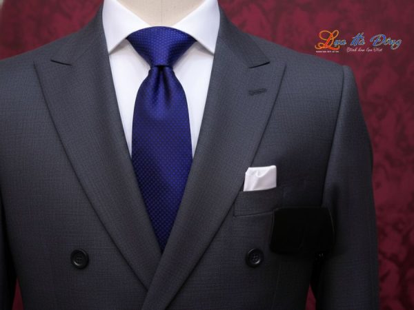 Cà vạt lụa tơ tằm họa tiết ô vuông xanh tím