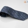 Cà vạt lụa tơ tằm họa tiết ô vuông xanh xám