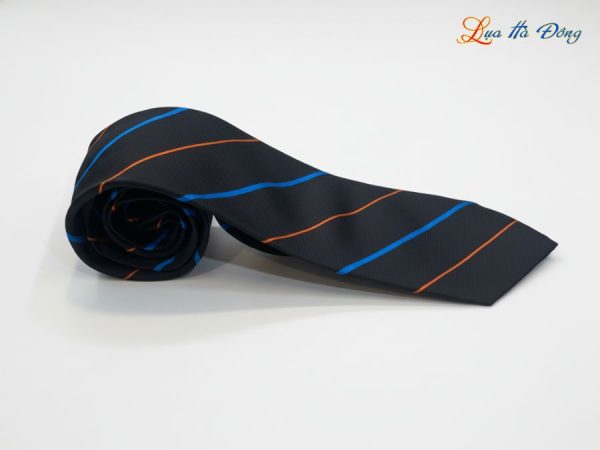 Cà vạt lụa tơ tằm họa tiết sọc xanh cam