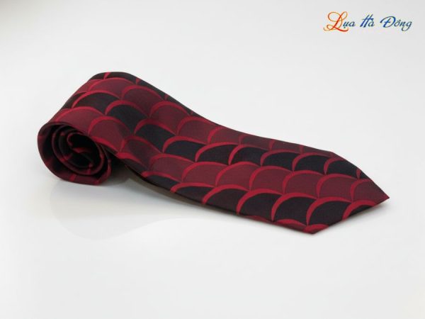 Cà vạt lụa tơ tằm họa tiết sóng đỏ đen