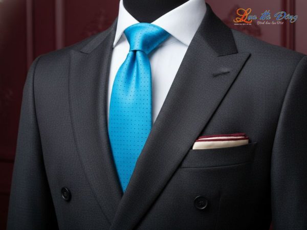 Cà vạt lụa tơ tằm họa tiết xanh chấm bi đen