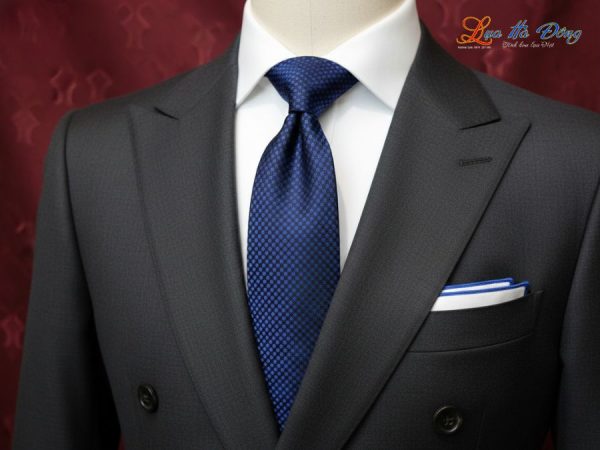 Cà vạt lụa tơ tằm họa tiết ô vuông xanh dương