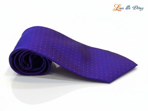 Cà vạt lụa tơ tằm màu tím chấm bi đỏ