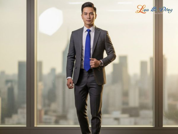 Cà vạt lụa tơ tằm trơn màu xanh dương