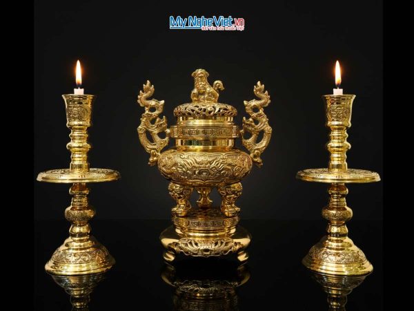 Bộ Lư đồng (Đỉnh đồng) -Bộ tam sự bằng đồng- Bộ thờ cúng MNV-DD18/H35