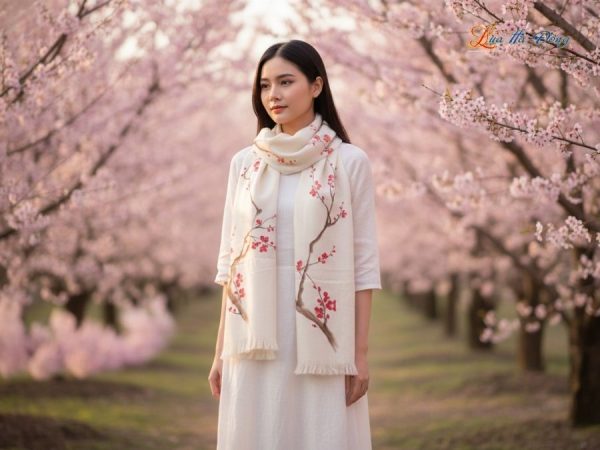 Khăn lụa dệt hoa vẽ tay 100% silk cao cấp