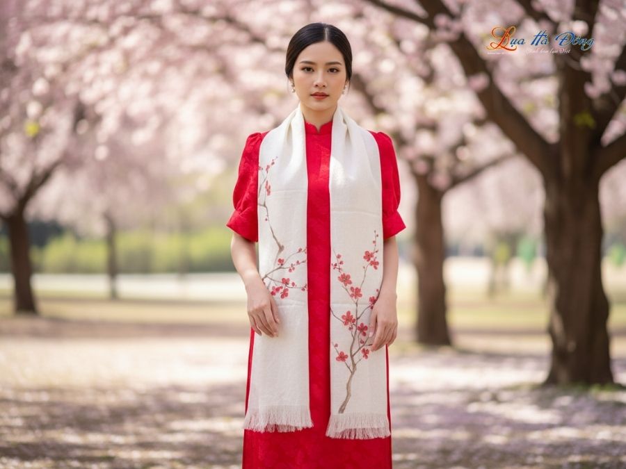 Khăn lụa dệt hoa vẽ tay 100% silk cao cấp