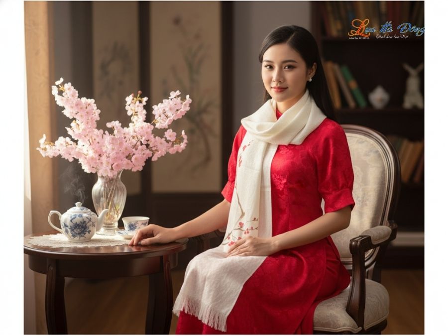 Khăn lụa dệt hoa vẽ tay 100% silk cao cấp