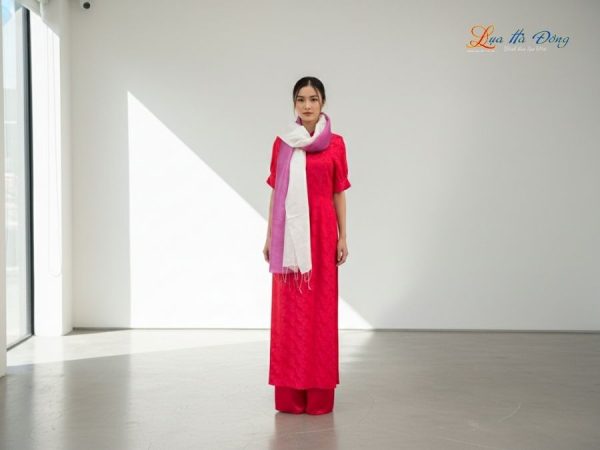 Khăn lụa tơ tằm loang màu hồng 100% silk