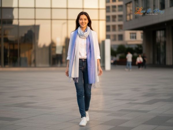 Khăn lụa tơ tằm loang màu xanh dương 100% silk