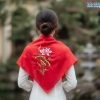 Khăn lụa vuông tơ tằm thêu sen trơn màu đỏ