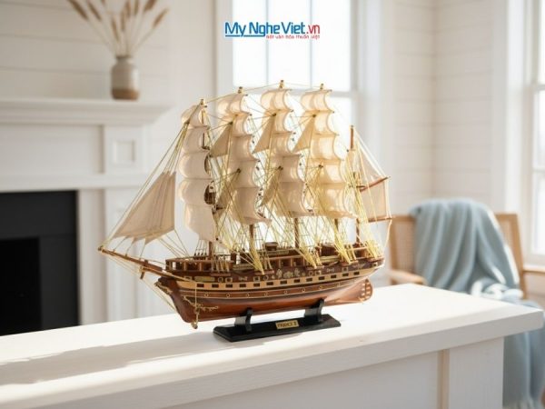 Mô hình thuyền buồm France II gỗ tự nhiên
