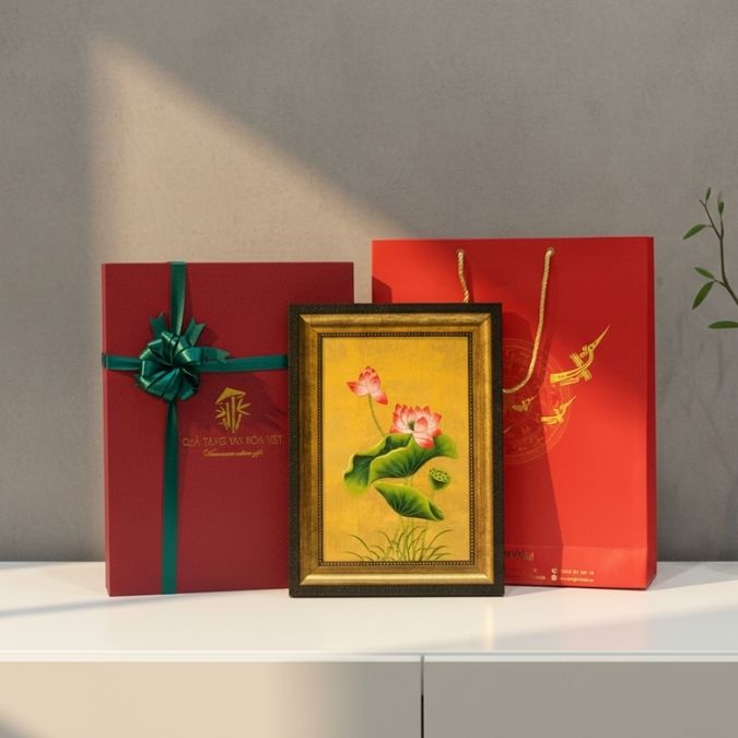 Tranh sơn mài hoa sen - Quà tặng 8 tháng 3 công ty