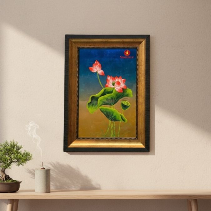 Tranh sơn mài hoa sen - Quà tặng 8 tháng 3 công ty