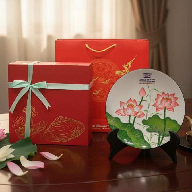 Tranh sơn mài hoa sen - Quà tặng 8 tháng 3 công ty