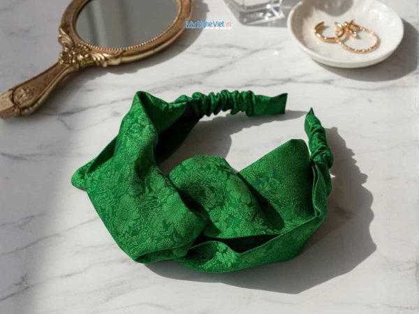 Băng đô cài tóc lụa Hà Đông màu xanh lá