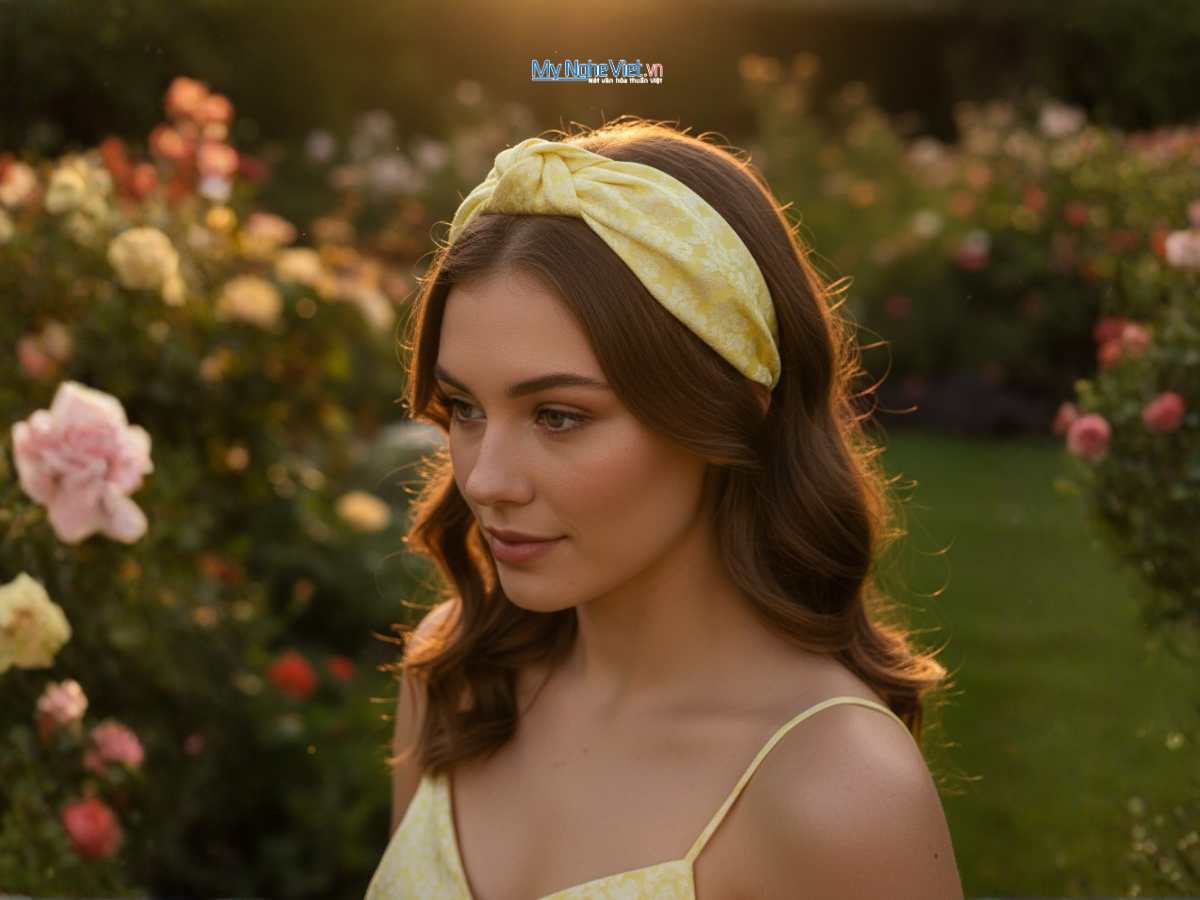 Băng đô cài tóc lụa Hà Đông màu vàng