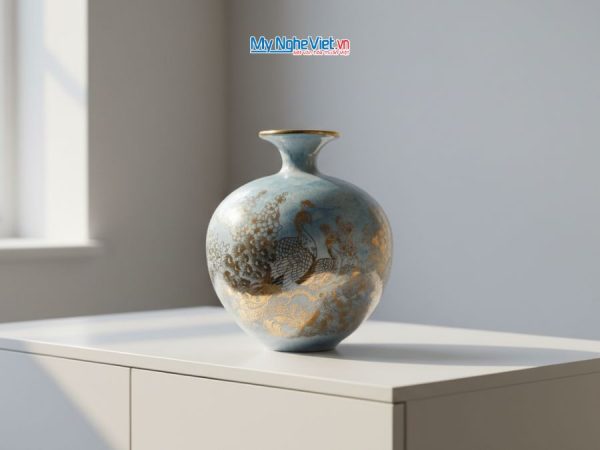 Bình thu tài hút lộc men vân đá xám Công thành danh toại