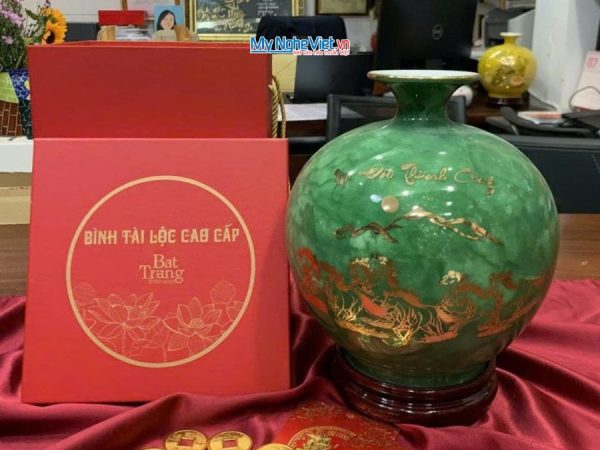 Bình thu tài hút lộc men vân đá xanh Mã Đáo