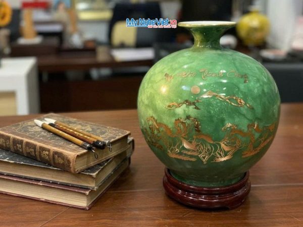 Bình thu tài hút lộc men vân đá xanh Mã Đáo