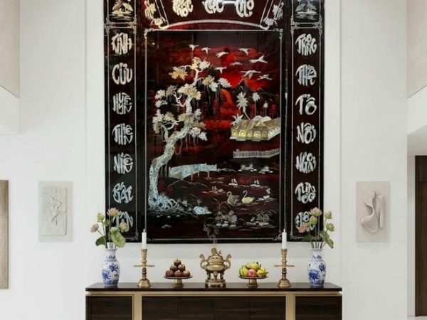 Liễn sơn mài - Cửu huyền thất tổ đấp cẩn ốc ngang 120x140cm SMA195-1214
