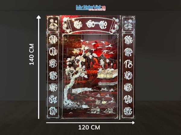 Liễn sơn mài - Cửu huyền thất tổ Phúc Lộc Thọ cẩn ốc nền ấm ngang 120x140cm SMA195-1214.2