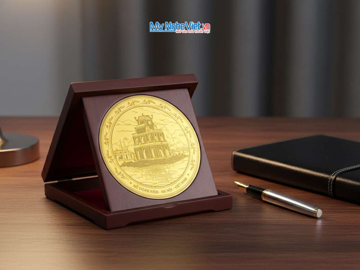 Đĩa trống đồng vuông Hồ Hoàn Kiếm D17cm - Ảnh 2