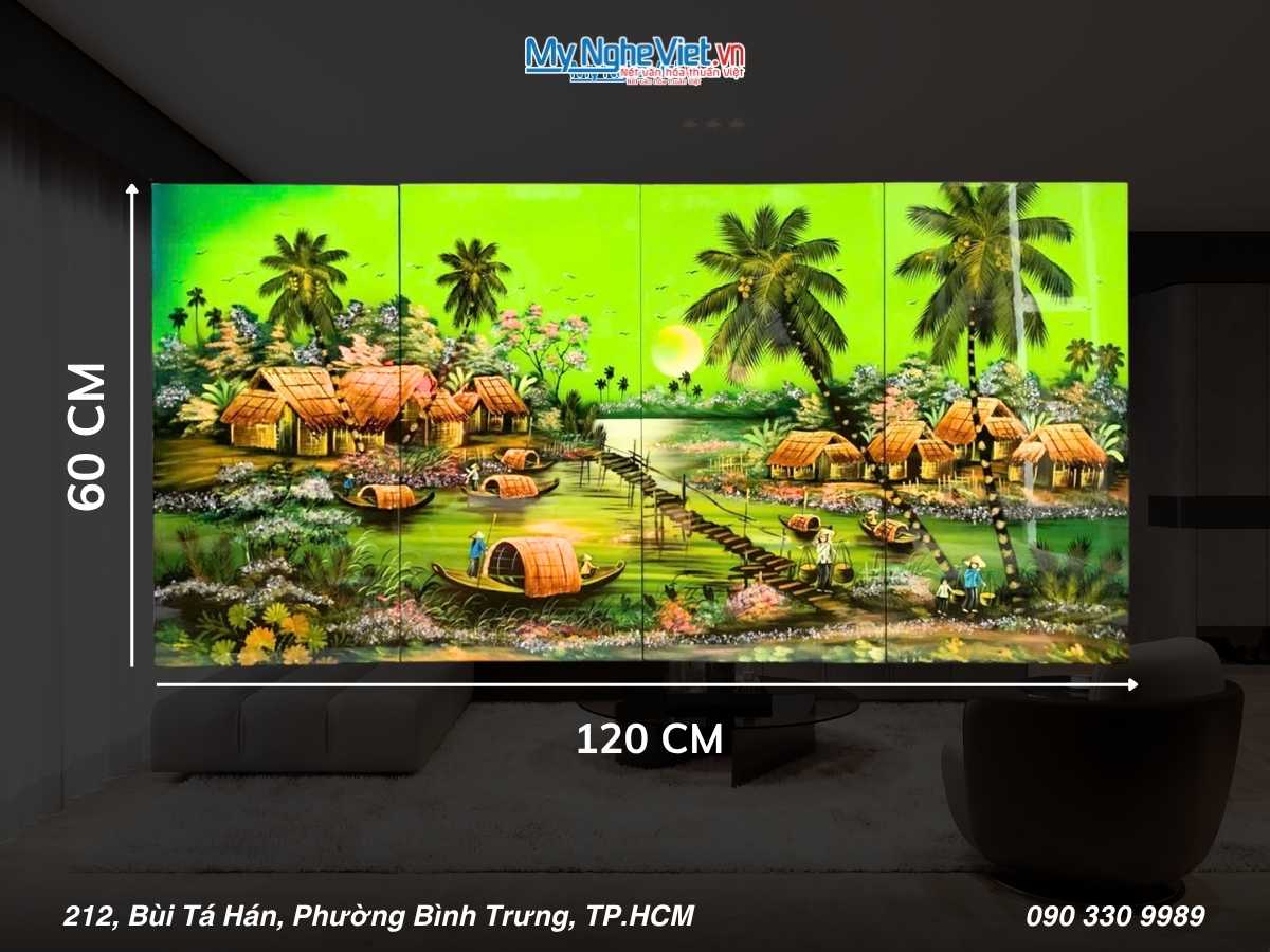 Bộ Tranh sơn mài Đồng Quê xanh lá 30x60 MNV-TSM36-2
