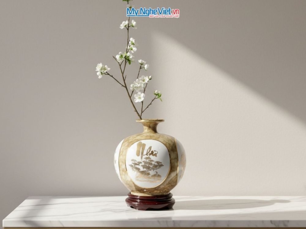 Bình hút tài lộc men vân đá nhị cảnh cao cấp