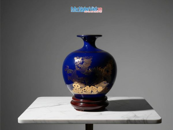 Bình hút tài lộc rồng vàng kim nền xanh coban