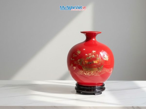 Bình hút tài lộc Thuận buồm vàng kim nền đỏ