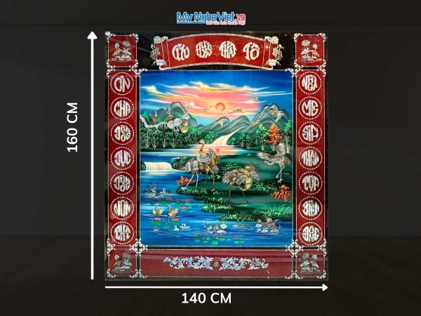Liễng sơn mài - cửu huyền thất tổ cẩn ốc nền xanh ngang 140x160cm 1.4x1.6m SMA195/1416.2