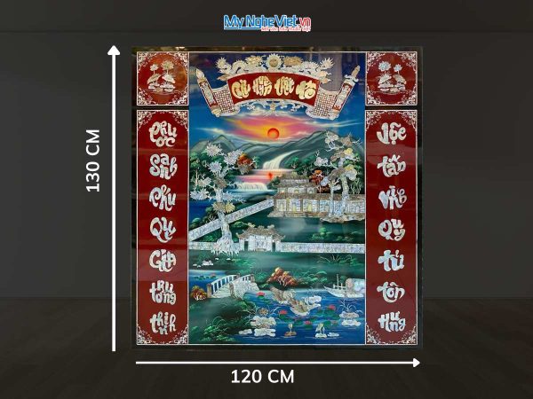 Liễn sơn mài - Cửu huyền thất tổ cẩn ốc nền xanh 120x130cm SMA195-1213/1