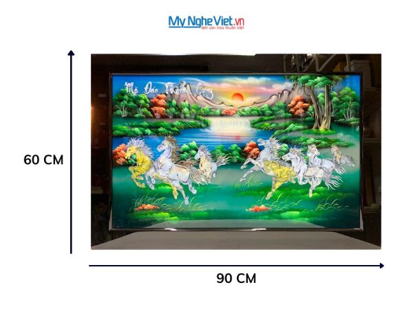 Tranh Sơn Mài Mã Đáo Thành Công Cẩn Ốc Nền Xanh
