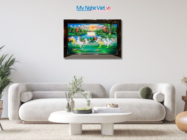 Tranh Sơn Mài Mã Đáo Thành Công Cẩn Ốc Nền Xanh