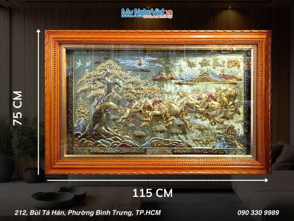 Tranh đồng mã đáo qua phải cao cấp dát vàng bạc 75x115cm TD75115-8H