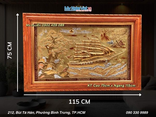Tranh đồng thuận buồm dát vàng dát bạc 75x115 TD75115-9H