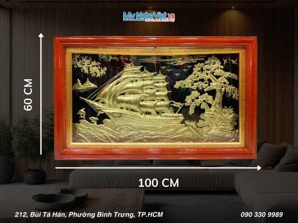 Tranh thuyền Thuận Buồm Khung Gỗ hướng sang trái 60x100 MNV-DD60100-1
