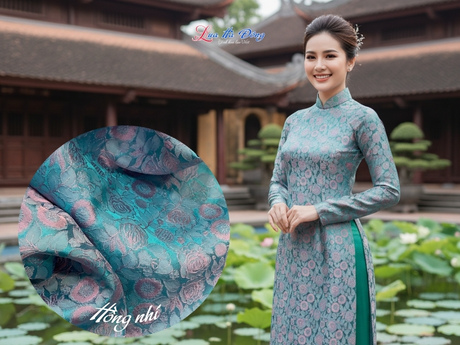 Vải lụa họa tiết hồng nhí xanh hồng 3.7m khổ 90 MNV-LNL122-1