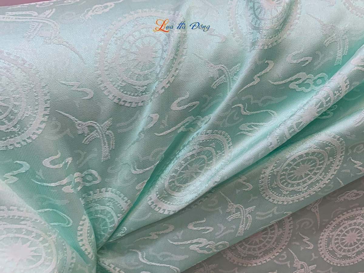 Vải Lụa tơ tằm Hà Đông trống đồng xanh mint 1m LHD1/2 - Ảnh 2