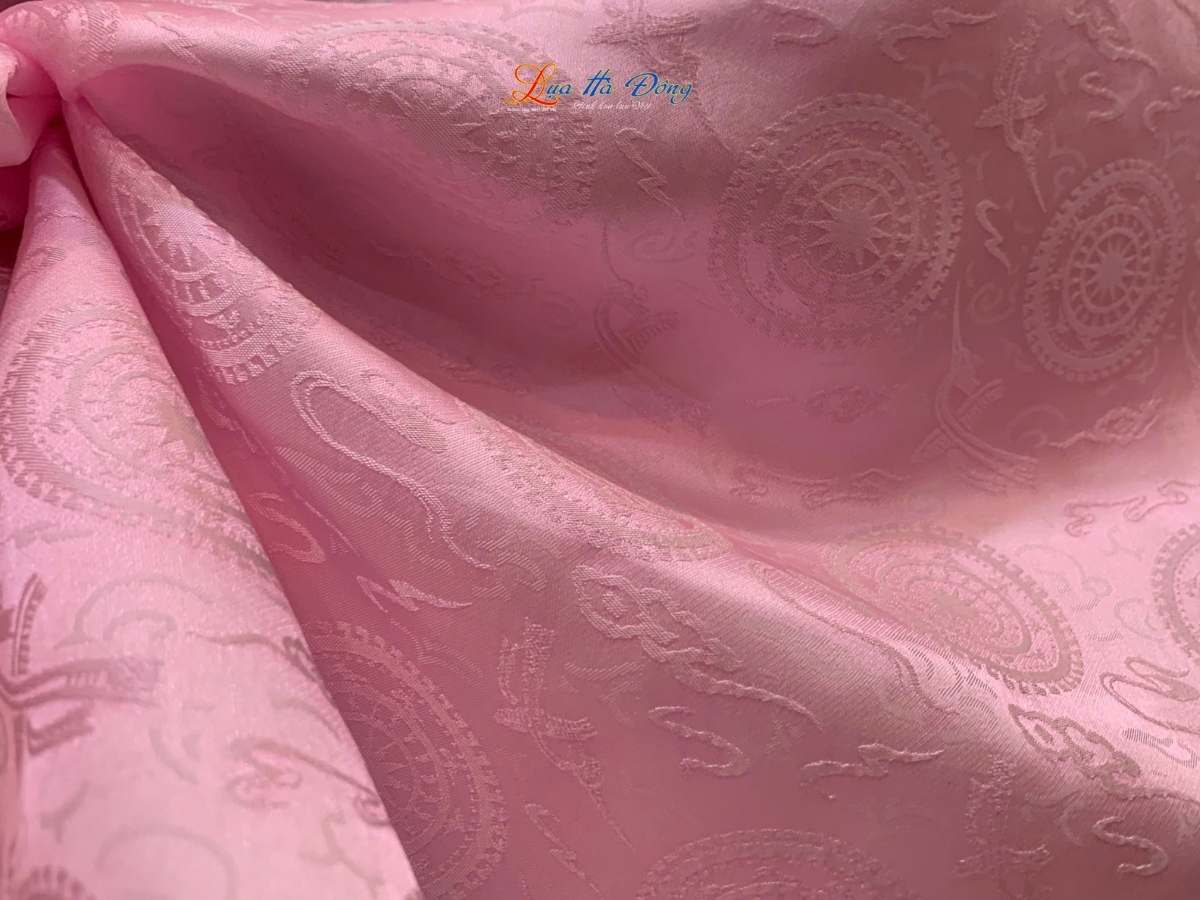 Vải lụa tơ tằm Hà Đông Trống Đồng Hồng Phấn 1m LHD1/1 - Ảnh 2