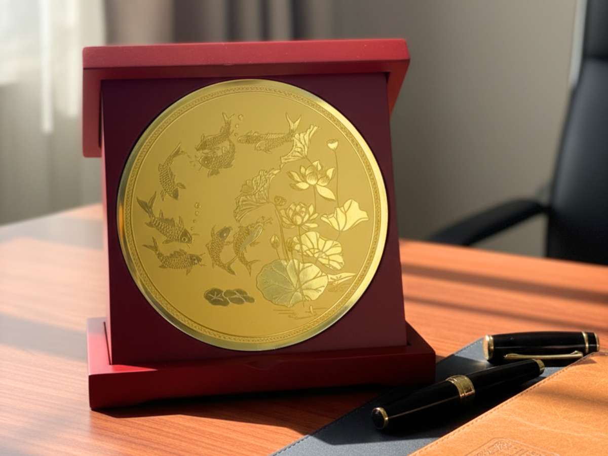 Đĩa trống đồng vuông Cá Sen D17cm - Ảnh 2